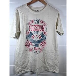 HOME OF THE BRAVE USA Patriotic Eagle Flag Graphic T‎ Shirt Women's Size Large